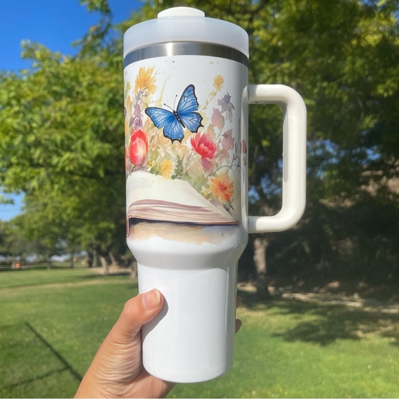 40 oz Colorful Book and butterfly Double-wall vacuum insulation Tumbler with str - Picture 10 of 10